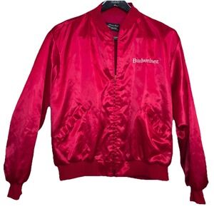 Vintage 80s Budweiser Beer Satin Red Bomber Jacket XXLarge USA Promo Embroidered